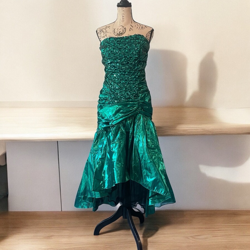 Vintage Metallic Green formal dress by ZUM ZUM 80’s homecoming prom SZ 3/4